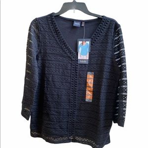 NWT rafaella crochet blouse black v-neck size M
